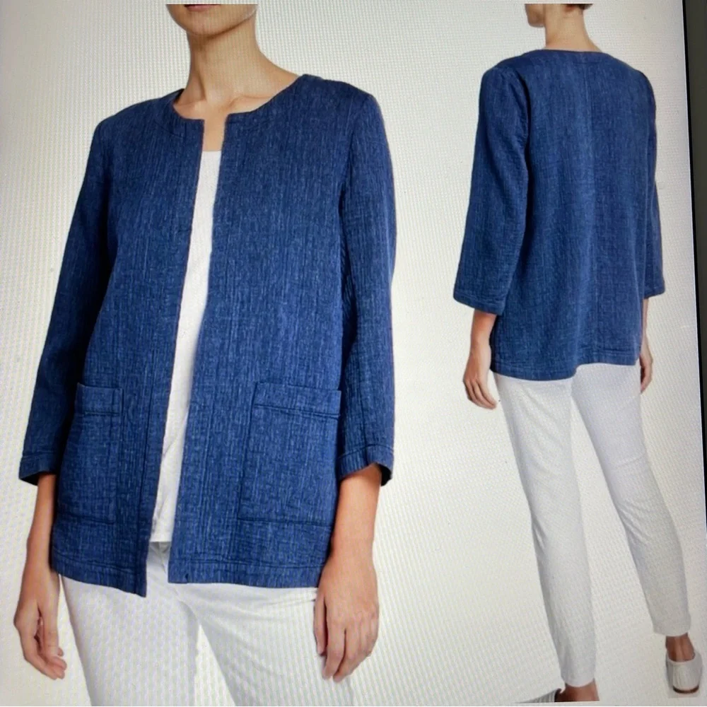 Eileen Fisher Cotton Linen Denim Jacket Size SP - Picture 1 of 7